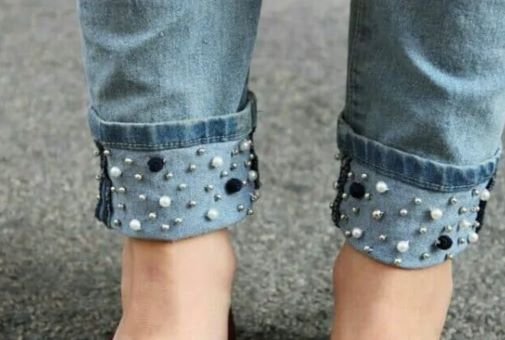 Jeans decorated with Swarovski crystals